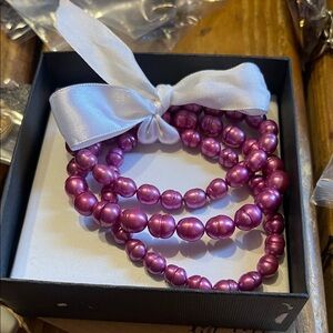 Purple Pearls Beaded Stretch Bracelet Set of 3 real pearls Honora collection